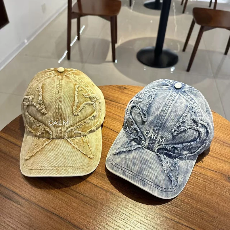 Unisex Distressed Denim Bestickte Kappe Skanto