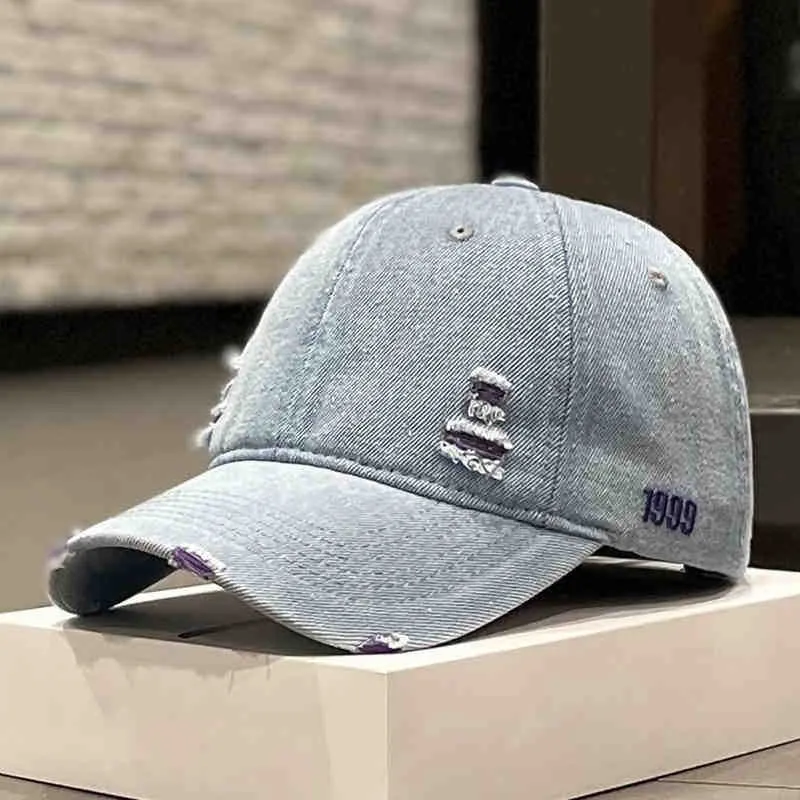 Unisex Distressed Denim Baseballkappe Skanto