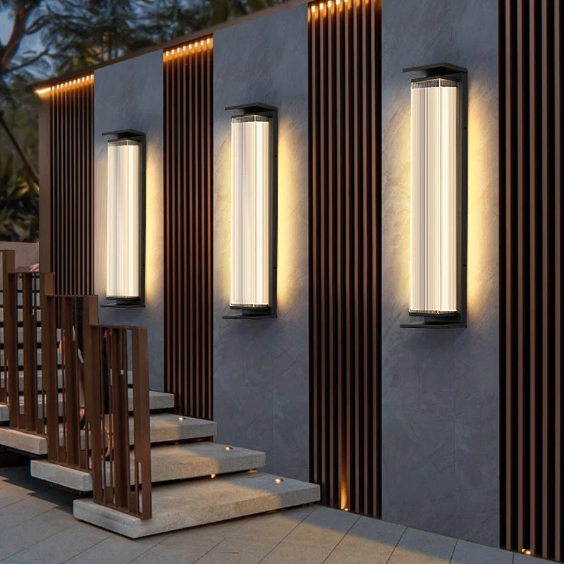Modern minimalist wasserdichte rechteckige Edelstahl-Acryl-LED-Wandleuchte für den Außenbereich Patio | Brehn