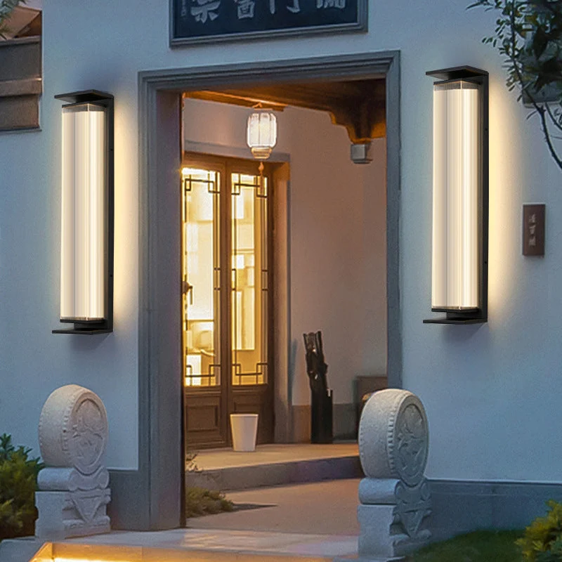 Modern minimalist wasserdichte rechteckige Edelstahl-Acryl-LED-Wandleuchte für den Außenbereich Patio | Brehn