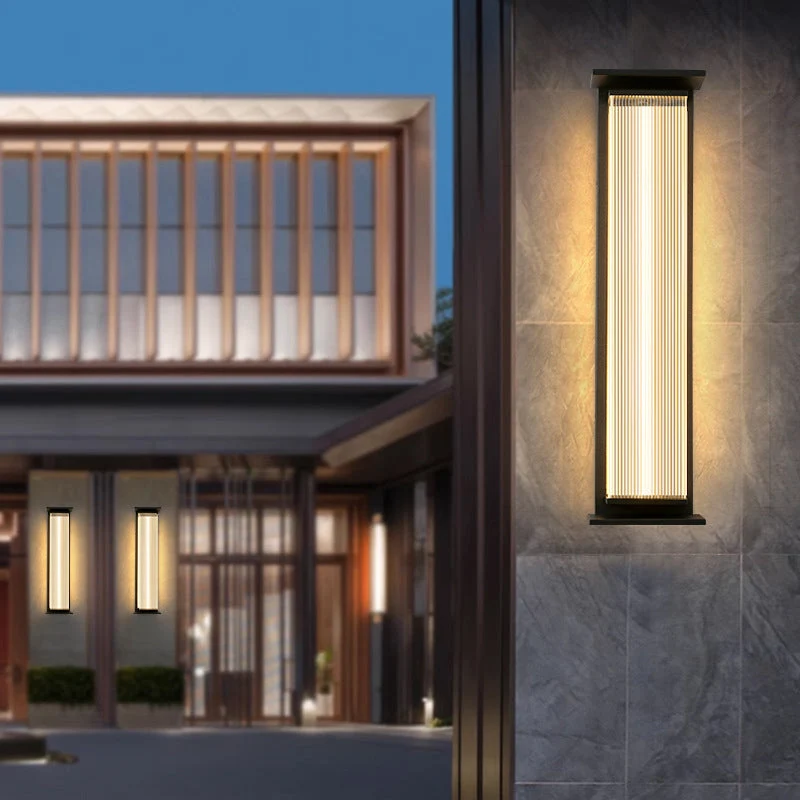 Modern minimalist wasserdichte rechteckige Edelstahl-Acryl-LED-Wandleuchte für den Außenbereich Patio | Brehn