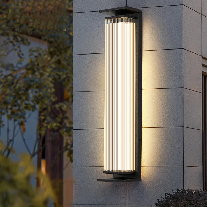 Modern minimalist wasserdichte rechteckige Edelstahl-Acryl-LED-Wandleuchte für den Außenbereich Patio | Brehn