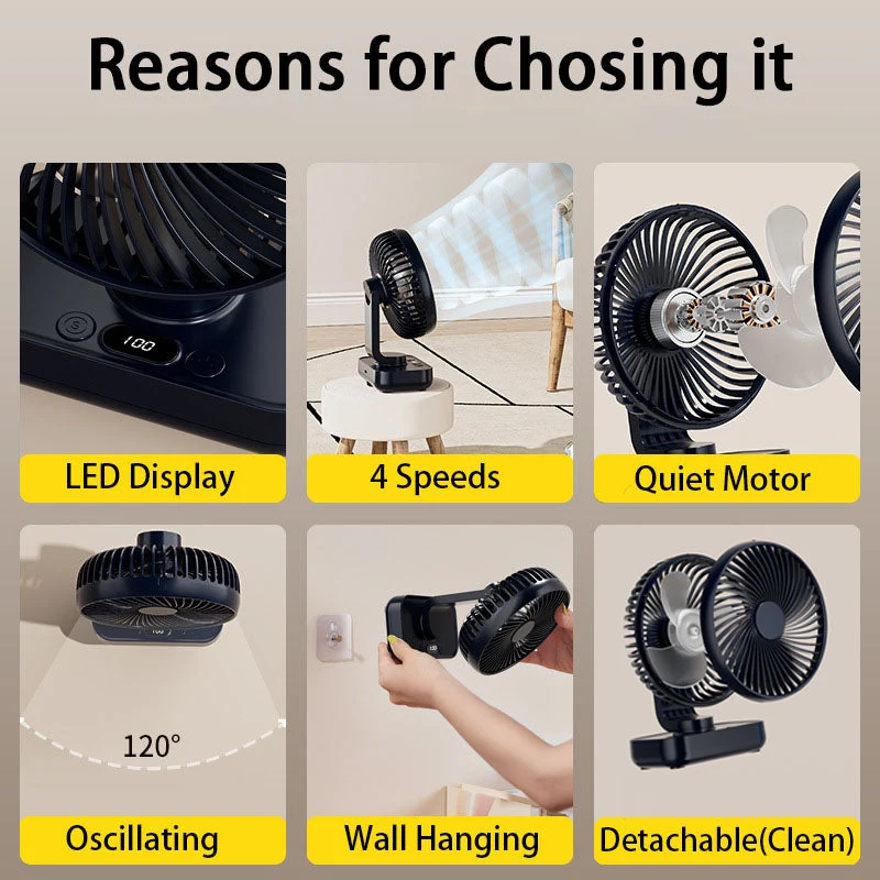 Tragbarer, wiederaufladbarer USB-Schreibtischventilator mit 4 Geschwindigkeiten | Skanto