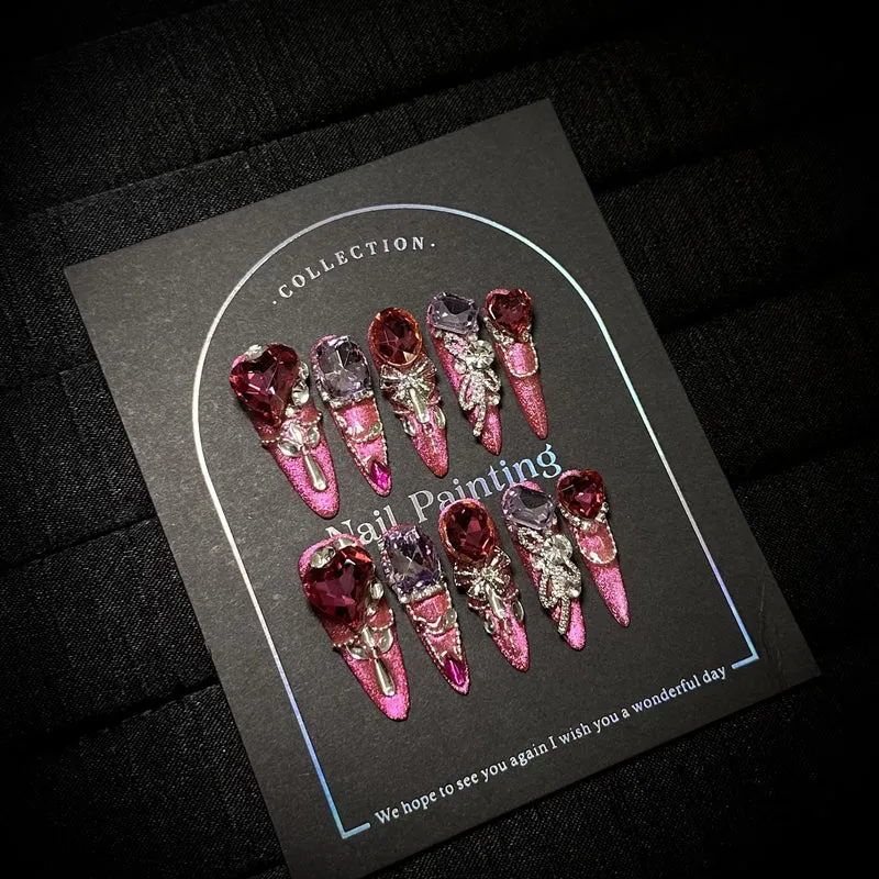 Glamouröse mit Strass akzentuierte Press-On Nagelset