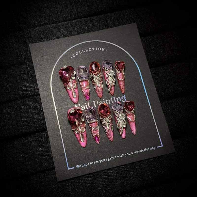 Glamouröse mit Strass akzentuierte Press-On Nagelset