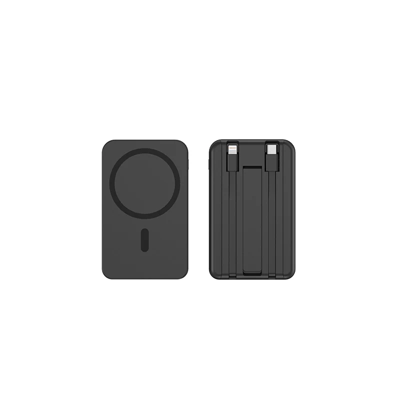 Tragbare Powerbank mit integrierten Ladekabeln und Qi-Ladefunktion Skanto