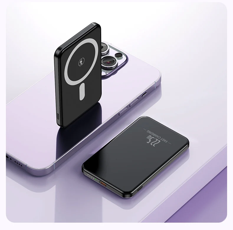 Tragbare Induktions-Powerbank mit schlankem Design und LED-Anzeige Skanto