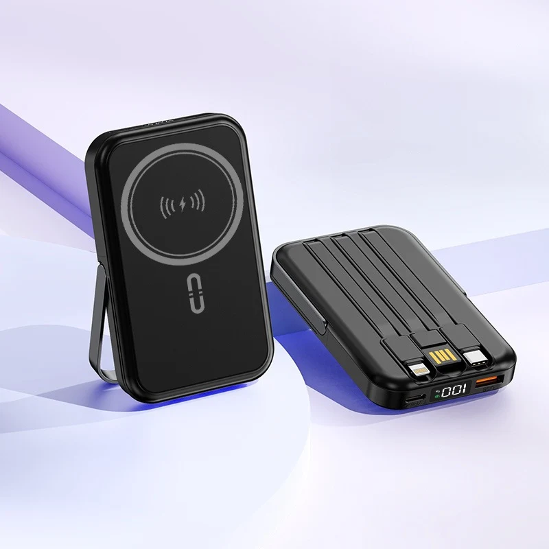 Tragbare Induktions-Powerbank mit integriertem Ständer und mehreren Anschlüssen Skanto