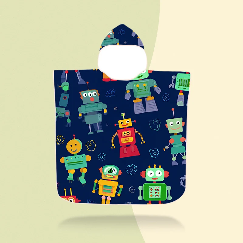 Bunter Kapuzenponcho mit Robotermotiv Skanto