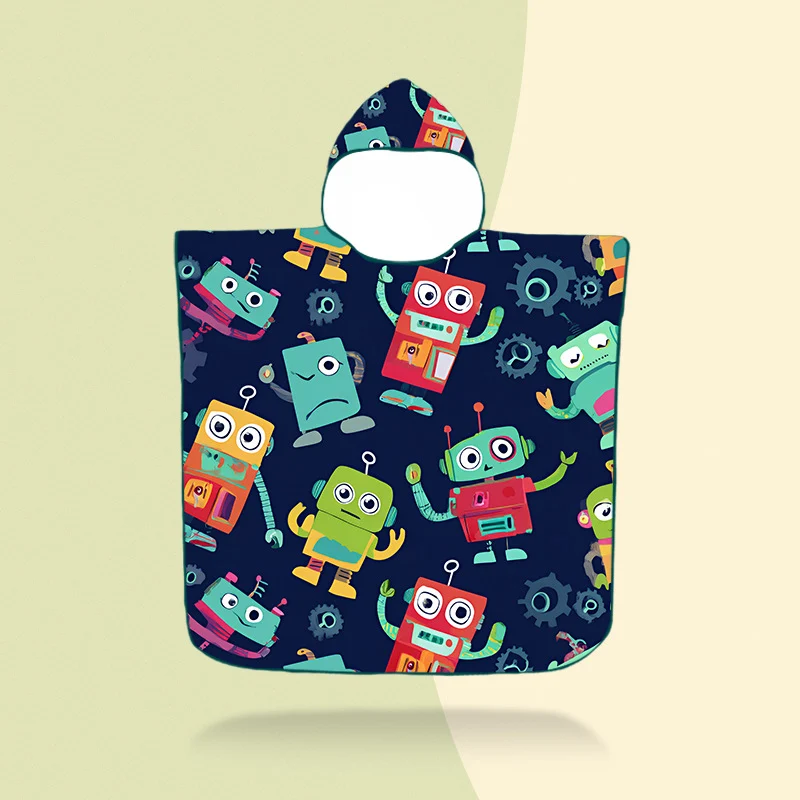 Bunter Kapuzenponcho mit Robotermotiv Skanto