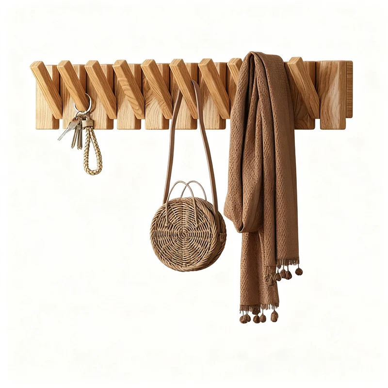 Wandgarderobe aus Gummibaum-Holz