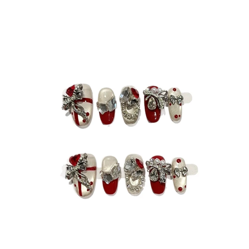 Festliches mit Strass verziertes Press-On-Nagelset