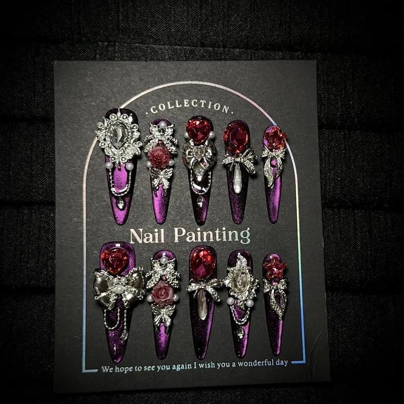 Elegantes mit Strass verziertes Press-On Nagelset