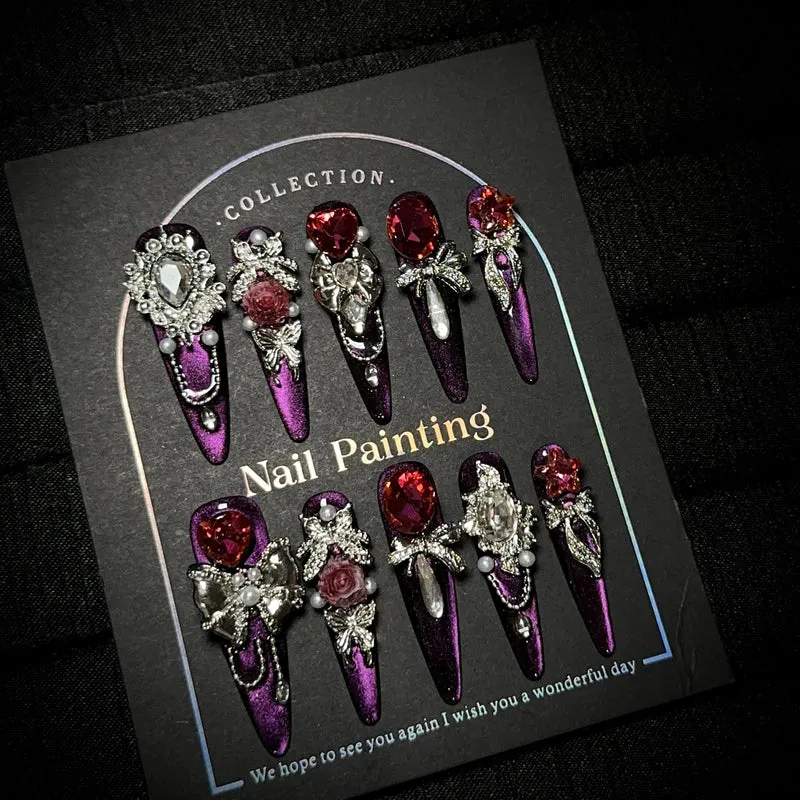 Elegantes mit Strass verziertes Press-On Nagelset