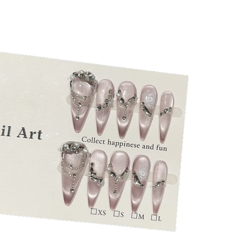 Elegantes Strass-verziertes Stilettos Press-On Nagelset