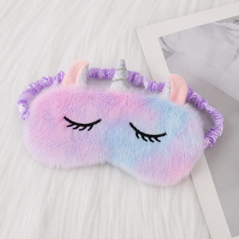 Niedliche Einhorn-Schlafmaske für Damen mit bestickten Wimpern, weichem Plüsch und elastischem Rüschenband Skanto