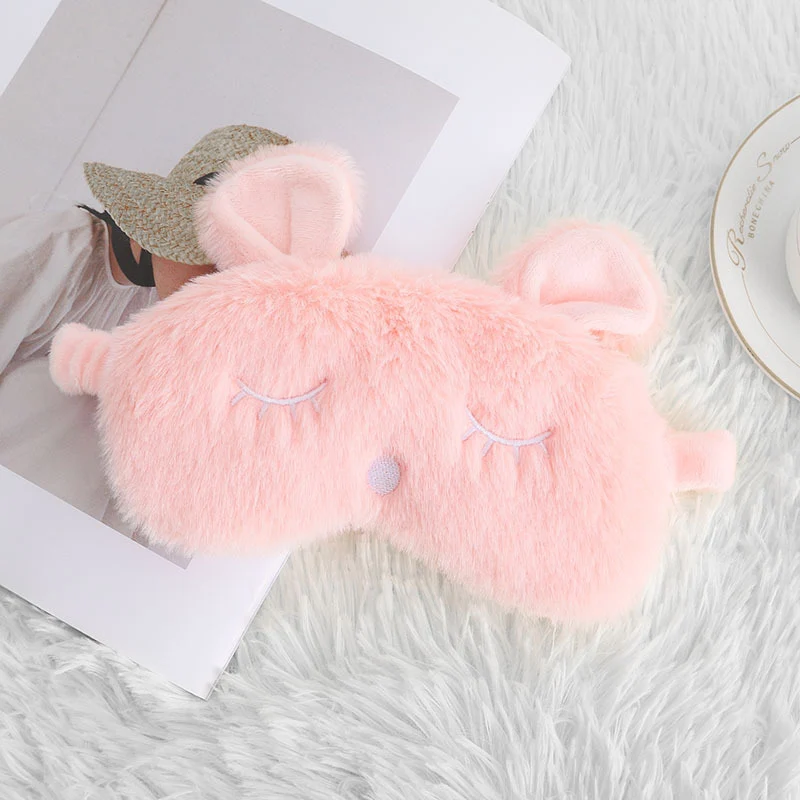 Niedliche Einhorn-Schlafmaske für Damen mit bestickten Wimpern, weichem Plüsch und elastischem Rüschenband Skanto