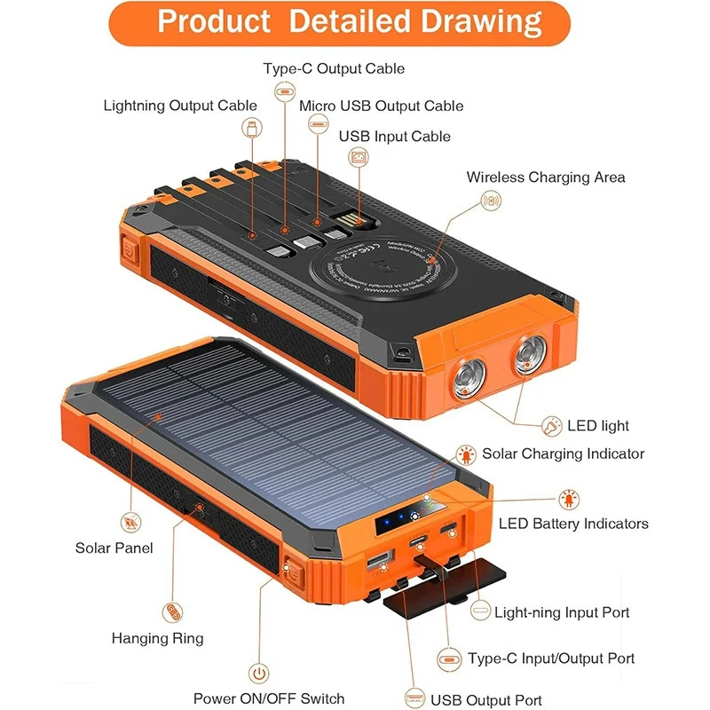 Hochleistungs-Solar-Powerbank mit multifunktionalen Kabeln Skanto