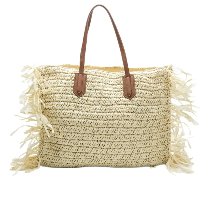 Strandtasche mit Fransen-Design und robusten Ledergriffen Skanto
