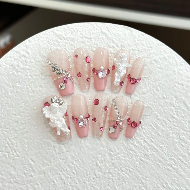 Dekoratives, mit Strass verziertes Press-On-Nagelset