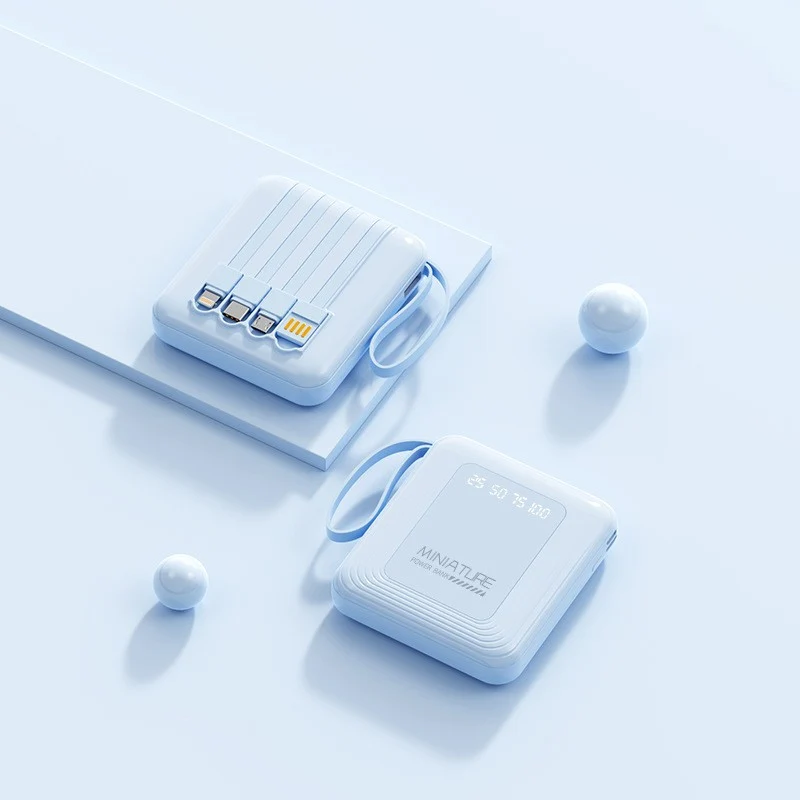 Schlanke Powerbank mit integrierten Kabeln Skanto
