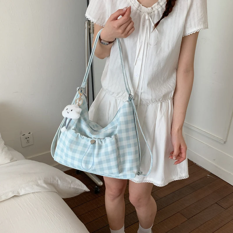 Gingham-Print Schlapp Schultertasche