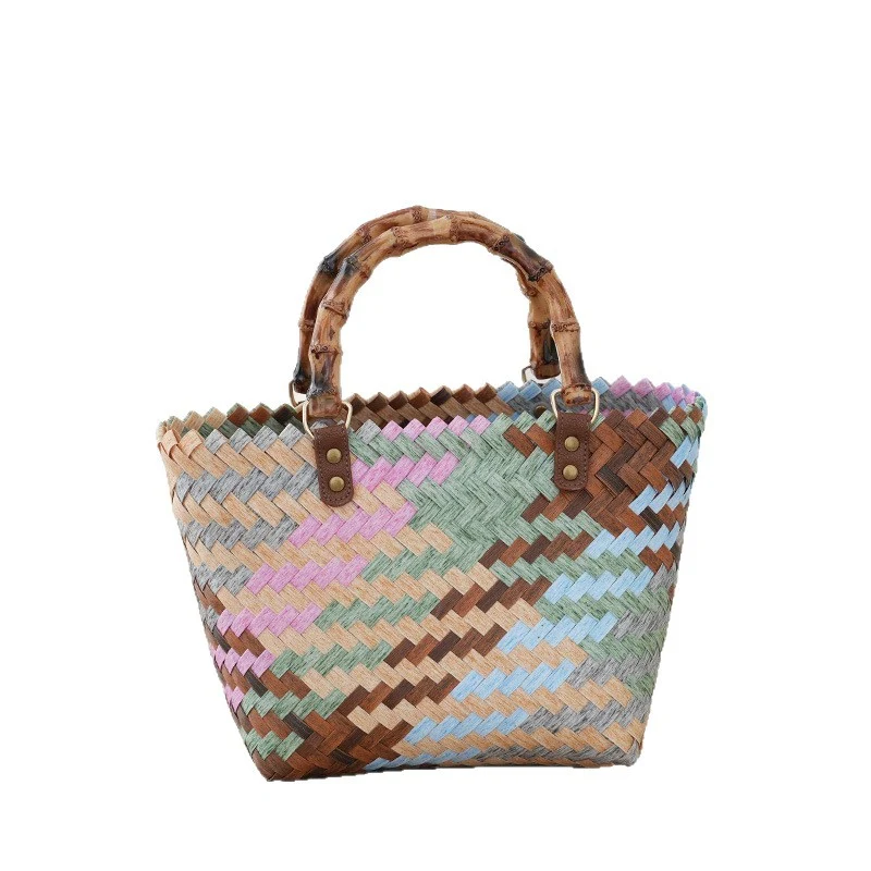 Handtasche aus gewebtem Material mit Bambusgriff Skanto