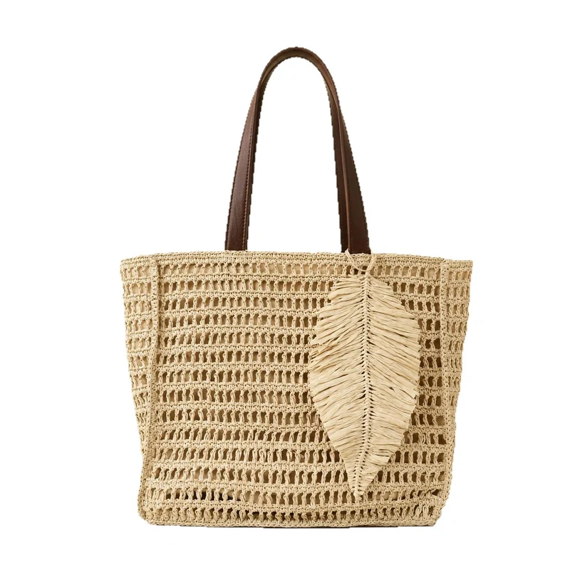 Makramee Strandtasche mit Leder-Details Skanto