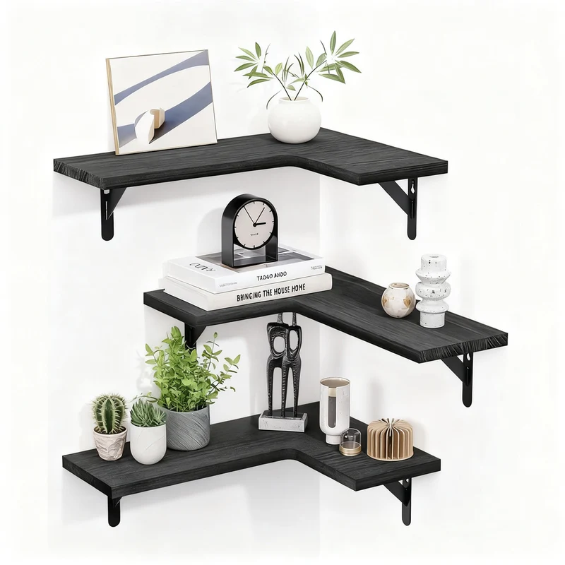 Wandregal aus Holz und Metall, L-Form
