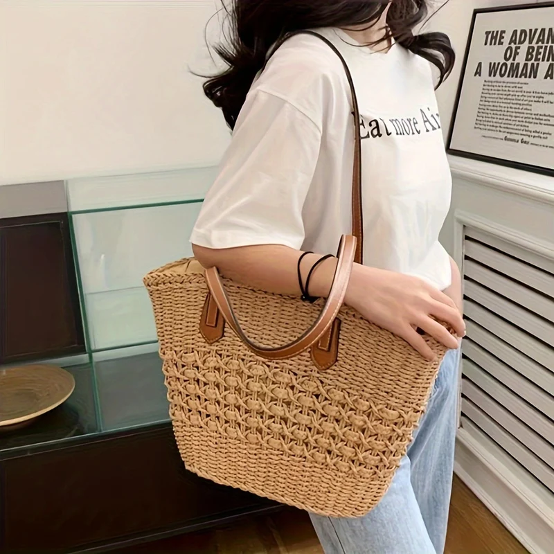 Handtasche mit geflochtenem Design und Ledergriff Skanto
