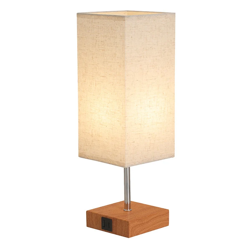 Tischlampe mit Holzsockel, LED, USB-Aufladung, Modell HCG-TD1009