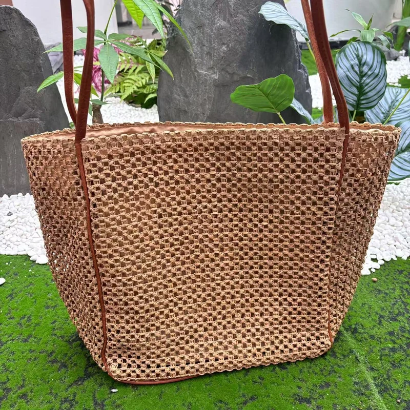 Geflochtene Baumwolltasche mit Ledergriff Skanto