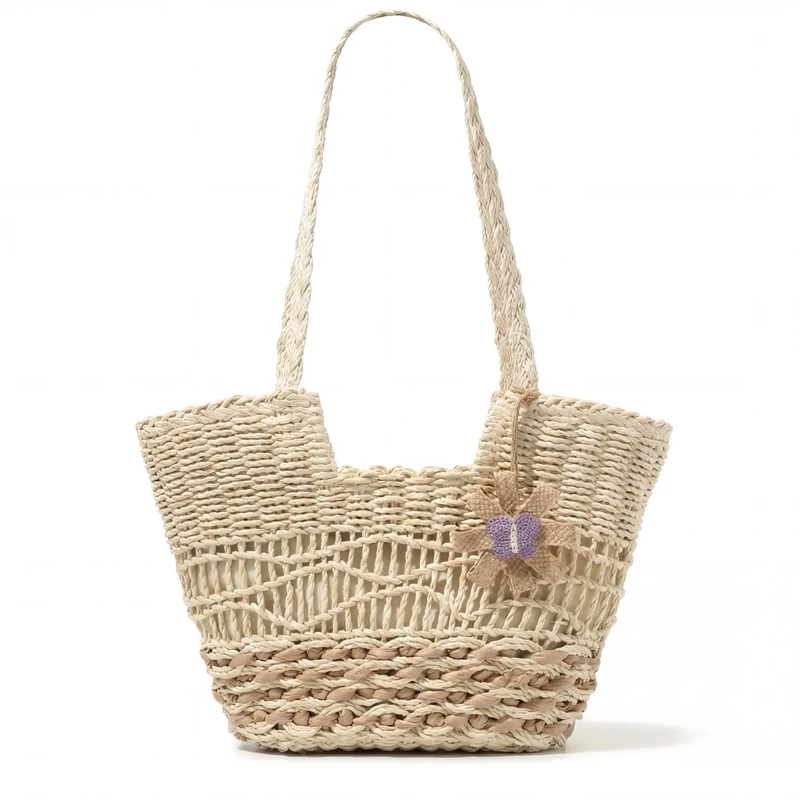 Handgewebte Strohtasche mit einzigartigem Blumendetail Skanto