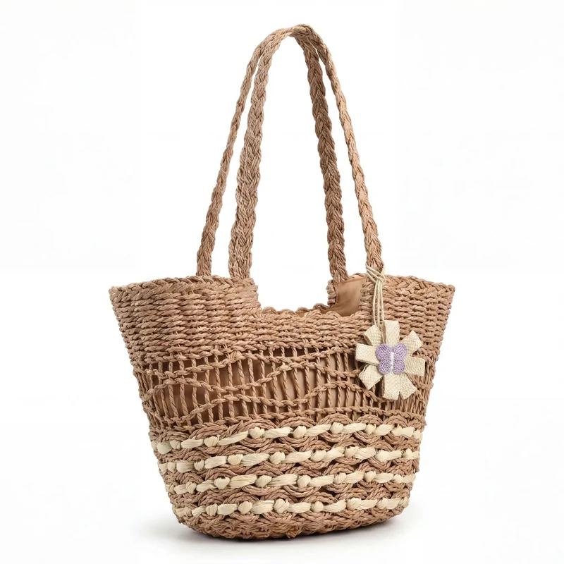 Handgewebte Strohtasche mit einzigartigem Blumendetail Skanto