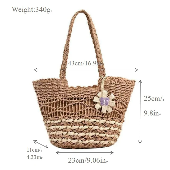 Handgewebte Strohtasche mit einzigartigem Blumendetail Skanto