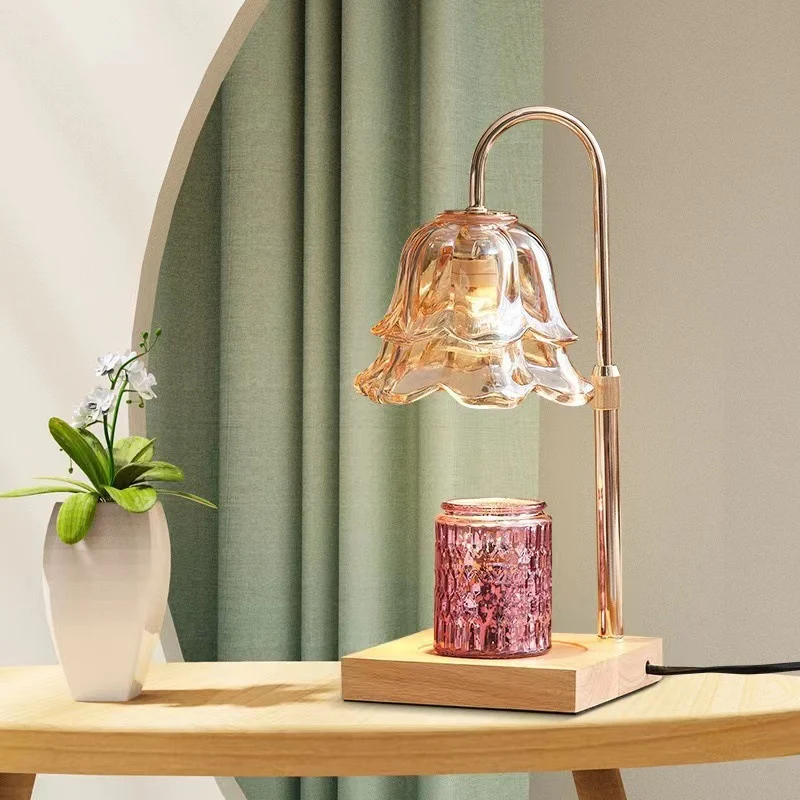 Holz-Aromawachs-Schmelzleuchte mit Glaseinsatz