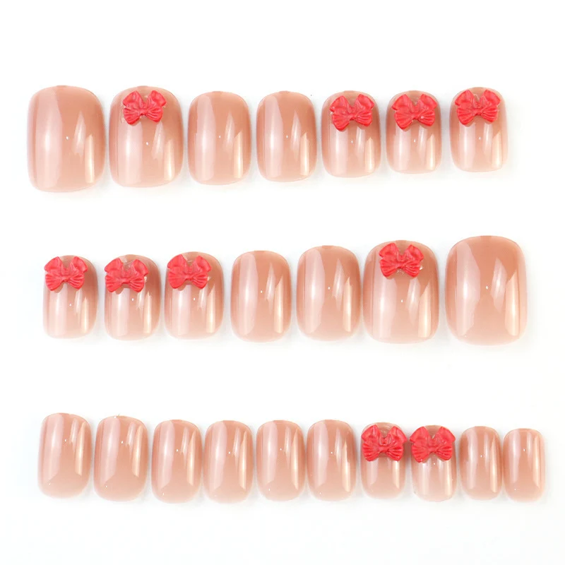 Florales, mit einer Schleife verziertes Press-On-Nagelset