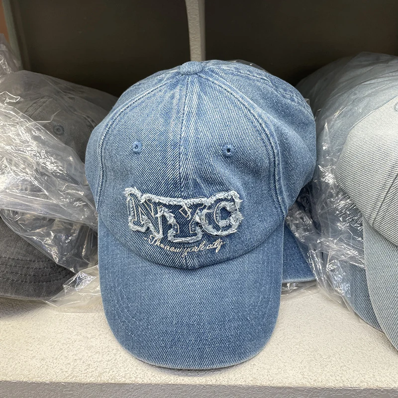 Unisex Distressed Jeans-Cap mit NYC-Stickerei Skanto