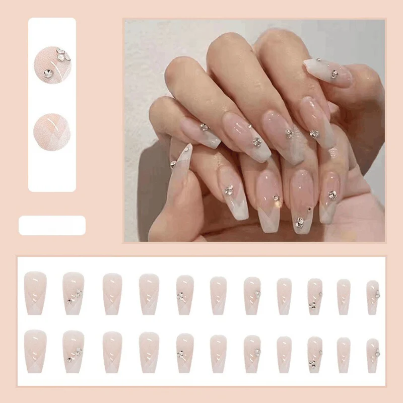 Elegantes mit Strass dekoriertes Press-On Nagelset