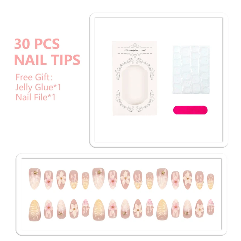 Elegantes Blumendruck-Press-On-Nagelkunst-Set