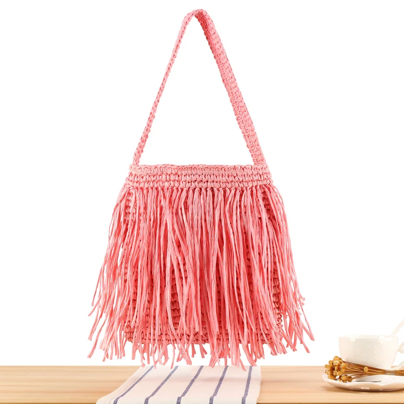 Trendige Strohtasche mit Fransen-Design Skanto