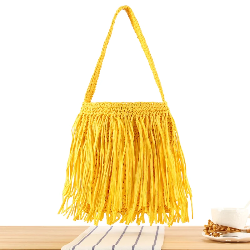 Trendige Strohtasche mit Fransen-Design Skanto