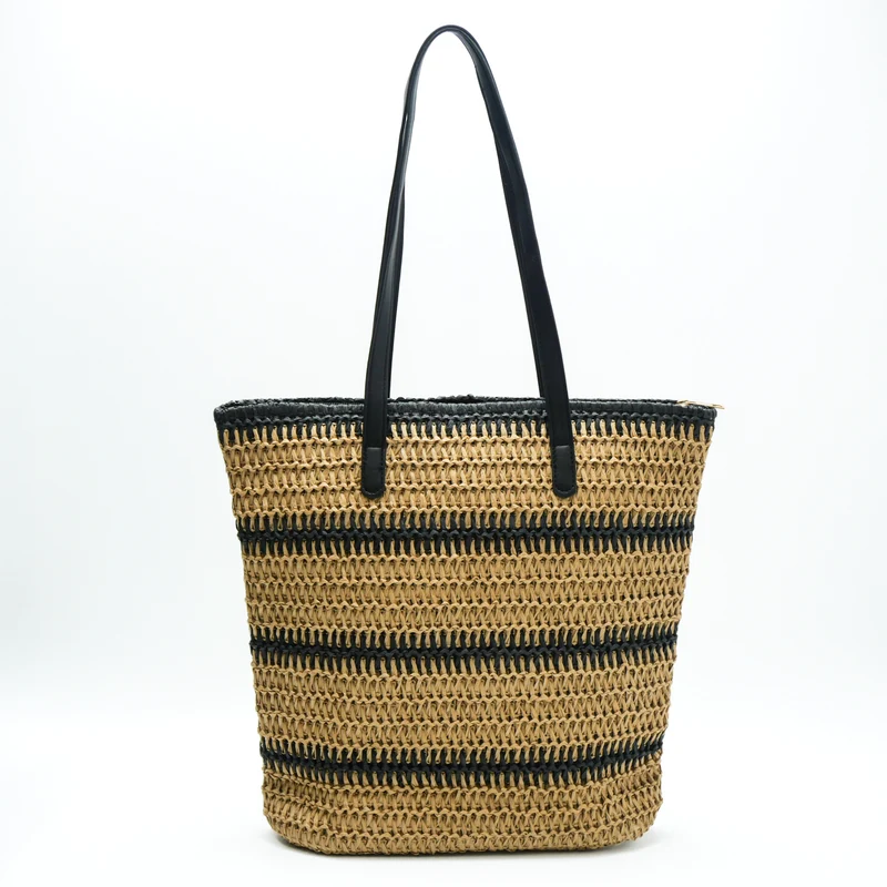 Elegante Bast-Henkeltasche mit Ledergriffen Skanto