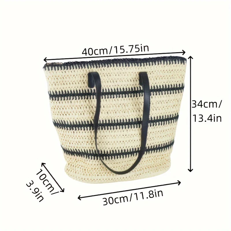 Elegante Bast-Henkeltasche mit Ledergriffen Skanto