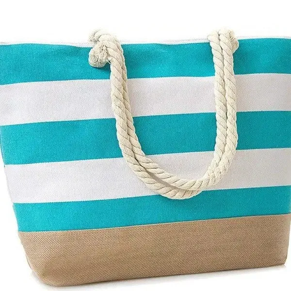 Strandtasche mit maritimen Streifen und robusten Seilgriffen Skanto