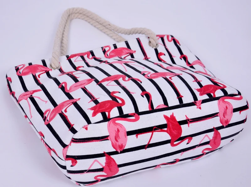Strandtasche mit Flamingo-Muster und robusten Seilgriffen Skanto