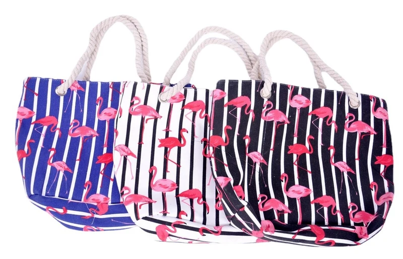 Strandtasche mit Flamingo-Muster und robusten Seilgriffen Skanto
