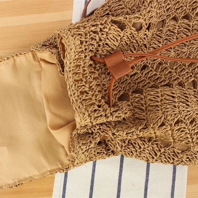 Rucksack aus Natur-Raffia mit Lederdetails Skanto