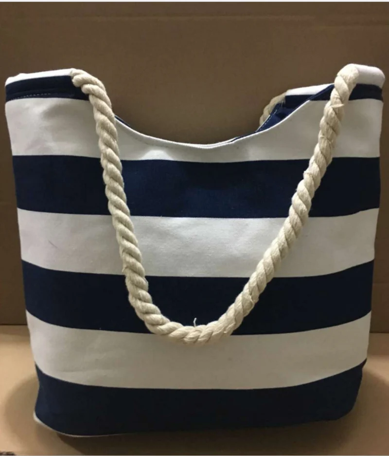 Strapazierfähige Canvas-Strandtasche mit farbigem Streifenmuster Skanto