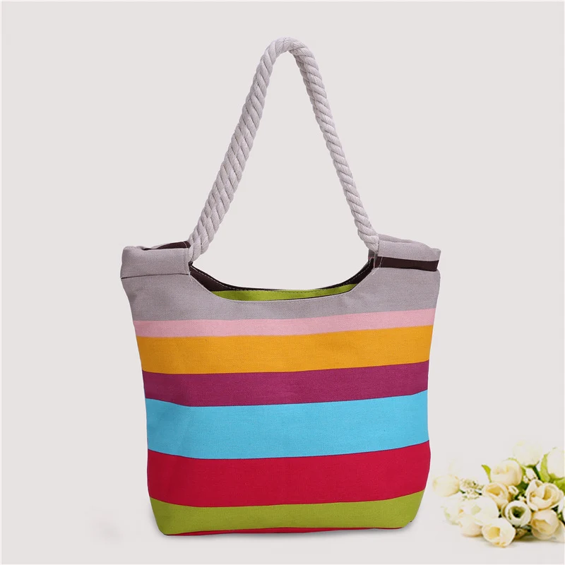 Strapazierfähige Canvas-Strandtasche mit farbigem Streifenmuster Skanto
